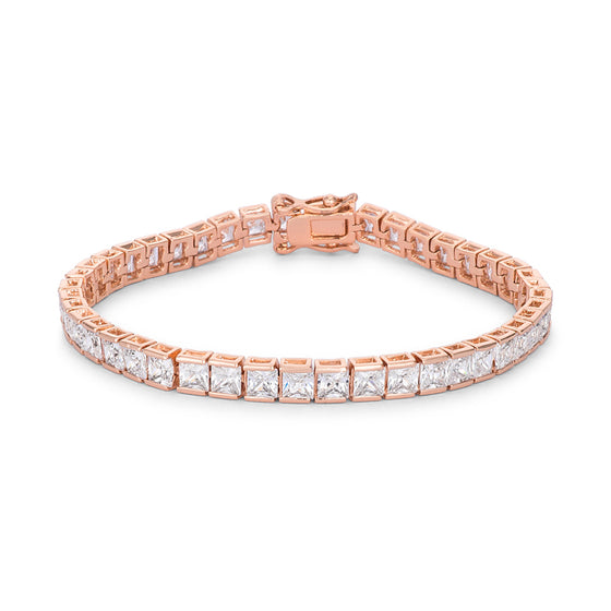 9.7Ct Princess Cut 7in CZ Rose Goldtone Bracelet