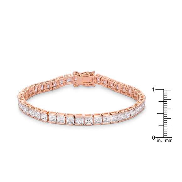 9.7Ct Princess Cut 7in CZ Rose Goldtone Bracelet