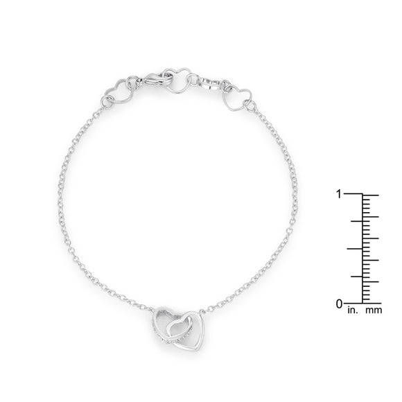 .12 Ct Rhodium Interlocked Hearts Bracelet with CZ Accents