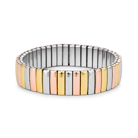 Tri-tone 14mm Stainless Steel Stretch Bracelet