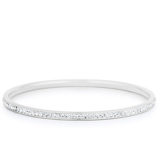 Simple Silvertone Finish Crystal Bangle