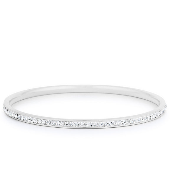 Simple Silvertone Finish Crystal Bangle