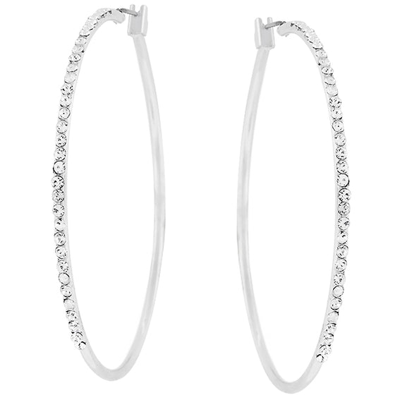 2 Inch Silvertone Finish Cubic Zirconia Hoop Earrings