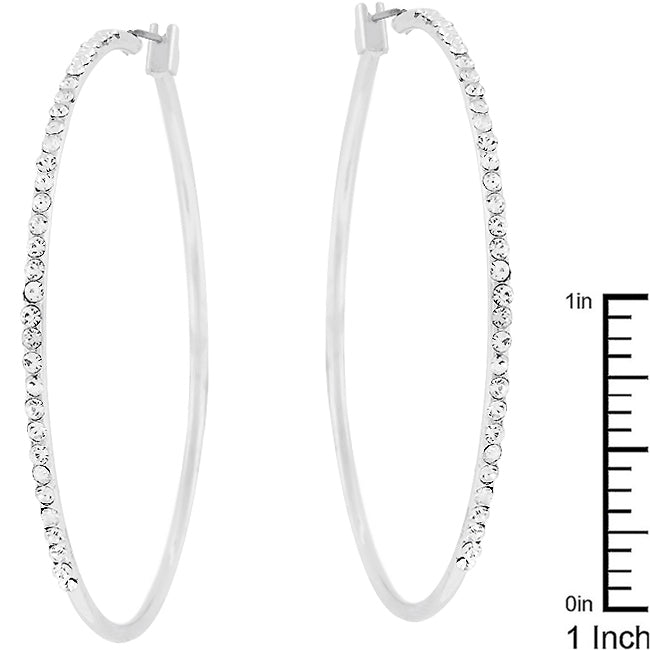 2 Inch Silvertone Finish Cubic Zirconia Hoop Earrings