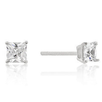 4mm New Sterling Princess Cut Cubic Zirconia Studs Silver