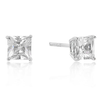 5mm New Sterling Princess Cut Cubic Zirconia Studs Silver