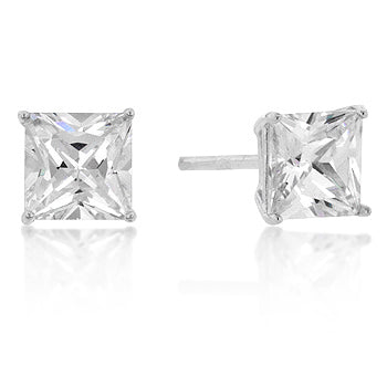 6mm New Sterling Princess Cut Cubic Zirconia Studs Silver