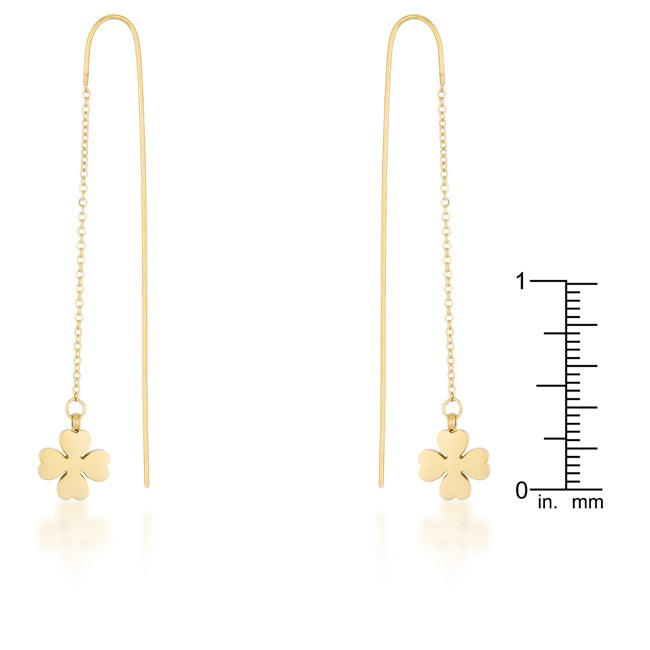 Patricia Gold Stainless Steel Clover Threaded Drop Earrings
