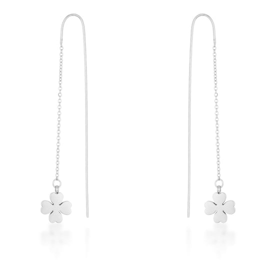 Patricia White Gold Rhodium Stainless Steel Clover Threaded Drop Earrings