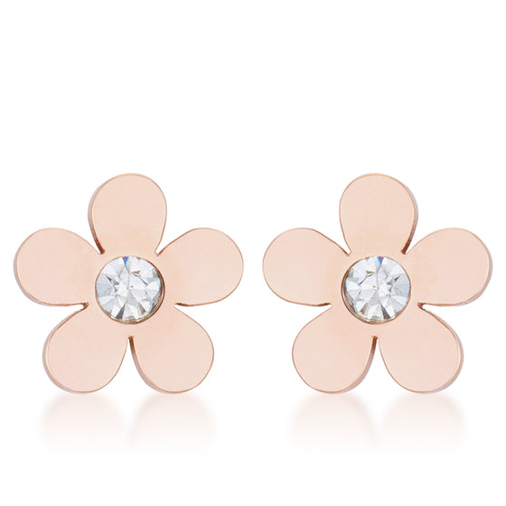 Daisy 0.3ct CZ Rose Gold Stainless Steel Flower Stud Earrings