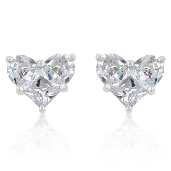 White Cubic Zirconia Heart Stud Earrings