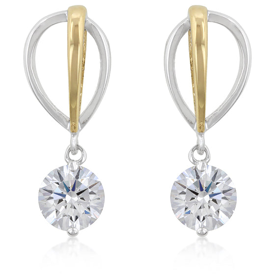 Two-tone Finish Cubic Zirconia Drop Earrings