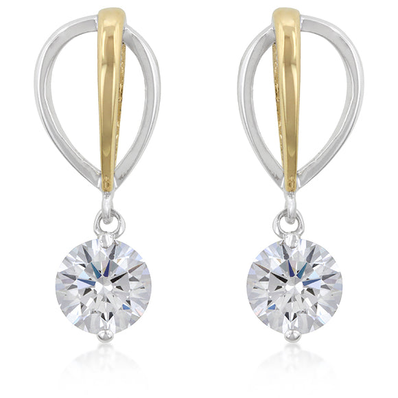 Two-tone Finish Cubic Zirconia Drop Earrings