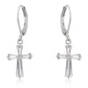 Cubic Zirconia Silvertone Finish Cross Earrings