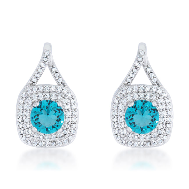 Christal 2.3ct Aqua CZ White Gold Rhodium Classic Drop Earrings