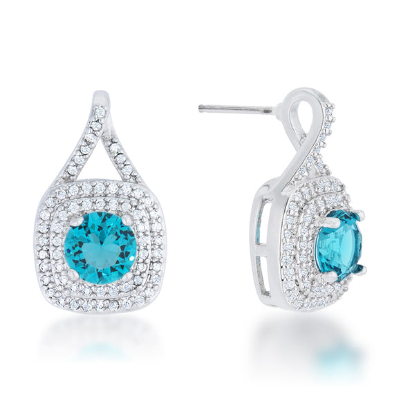 Christal 2.3ct Aqua CZ White Gold Rhodium Classic Drop Earrings