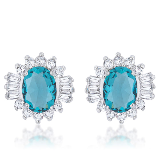 Chrisalee 3.3ct Aqua CZ White Gold Rhodium Classic Stud Earrings