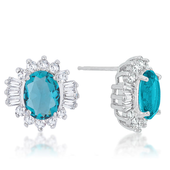 Chrisalee 3.3ct Aqua CZ White Gold Rhodium Classic Stud Earrings