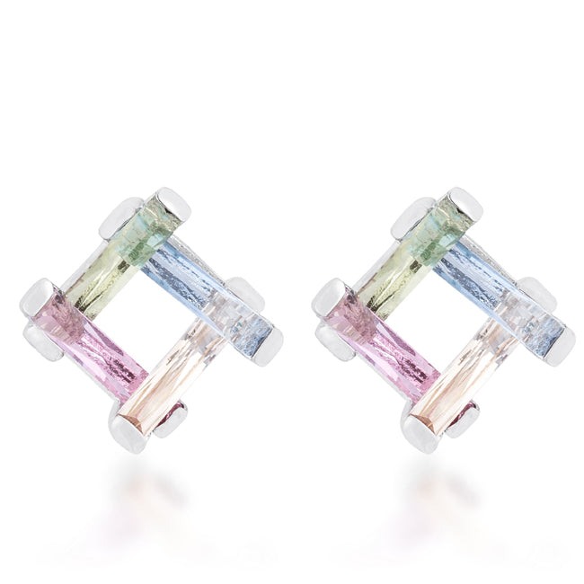 Myra 10ct Multicolor CZ Rhodium Stud Earrings
