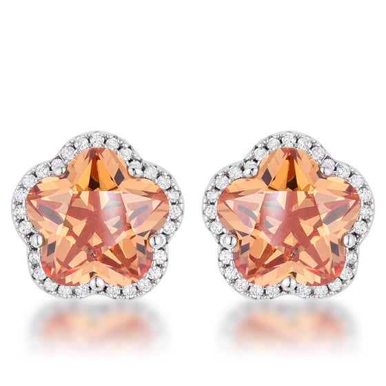 Floral Cut Champagne CZ  Stud Earrings