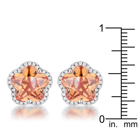 Floral Cut Champagne CZ  Stud Earrings