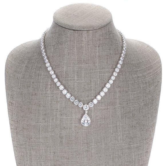 Bejeweled Cubic Zirconia Pear Drop Necklace