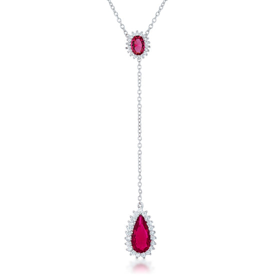 Lara 5.8ct Ruby CZ White Gold Rhodium Classic Drop Lariat Necklace