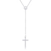 Miranda 0.3ct CZ White Gold Rhodium Classic Lariat Cross Necklace