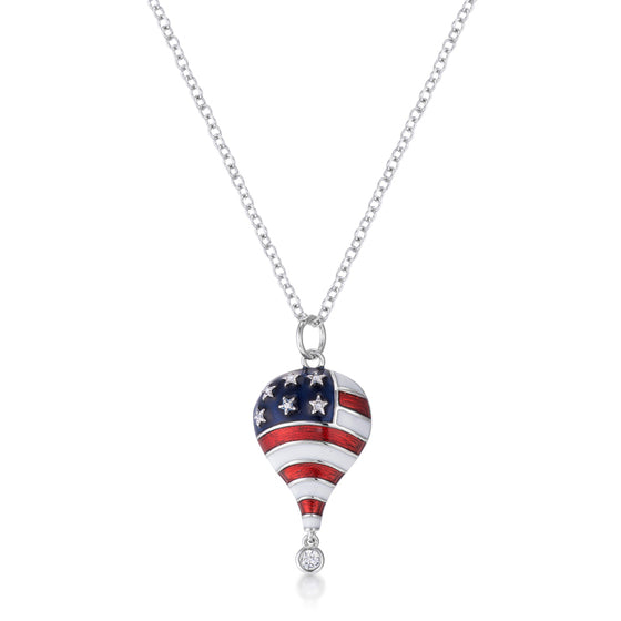 .1 Ct Patriotic Hot Air Balloon Rhodium Necklace with CZ