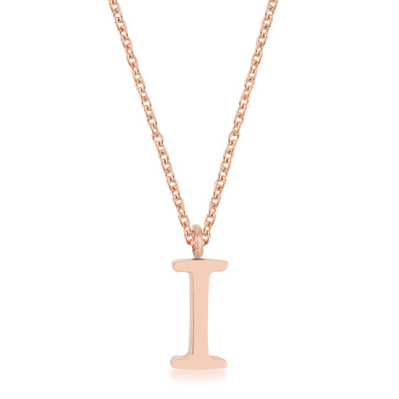 Elaina Rose Gold Stainless Steel I Initial Necklace