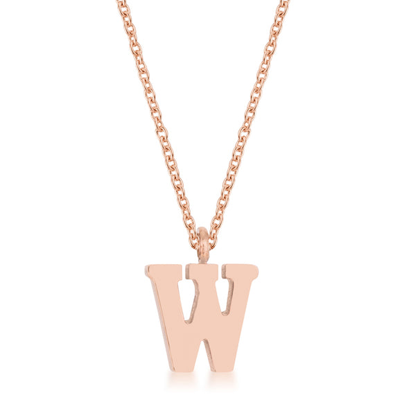 Elaina Rose Gold Stainless Steel W Initial Necklace