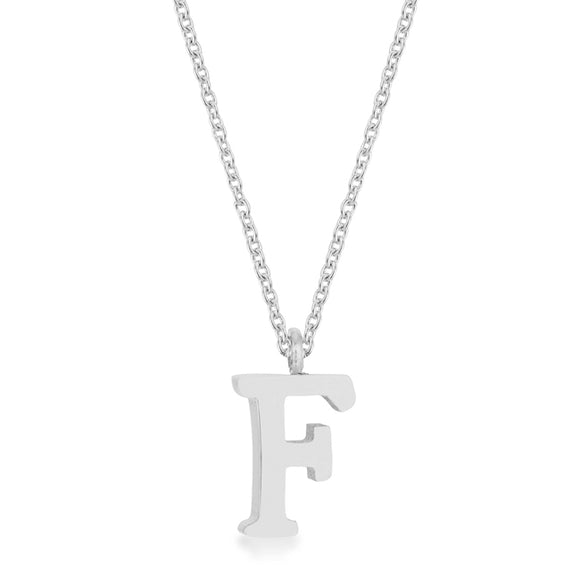 Elaina White Gold Rhodium Stainless Steel F Initial Necklace