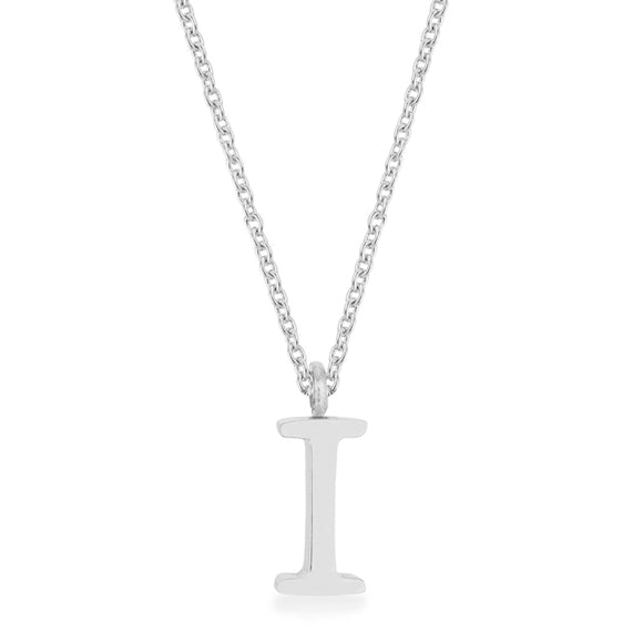 Elaina White Gold Rhodium Stainless Steel I Initial Necklace