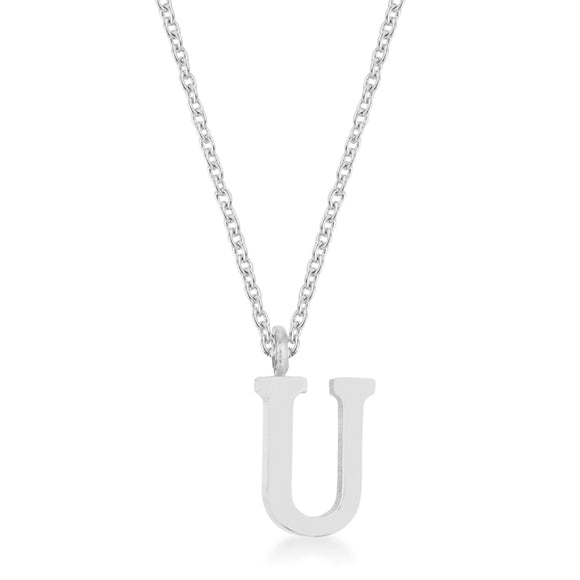 Elaina White Gold Rhodium Stainless Steel U Initial Necklace