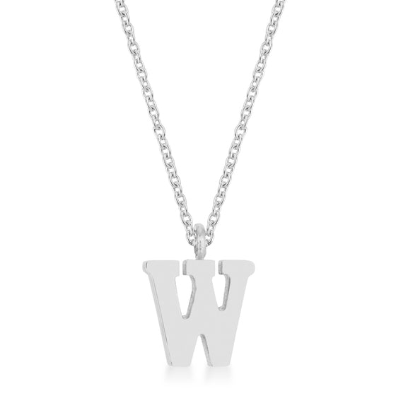 Elaina White Gold Rhodium Stainless Steel W Initial Necklace