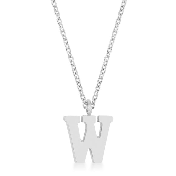 Elaina White Gold Rhodium Stainless Steel W Initial Necklace