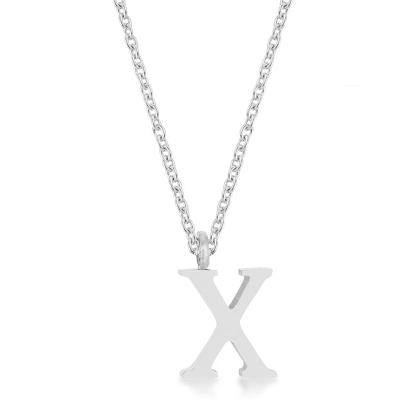 Elaina White Gold Rhodium Stainless Steel X Initial Necklace