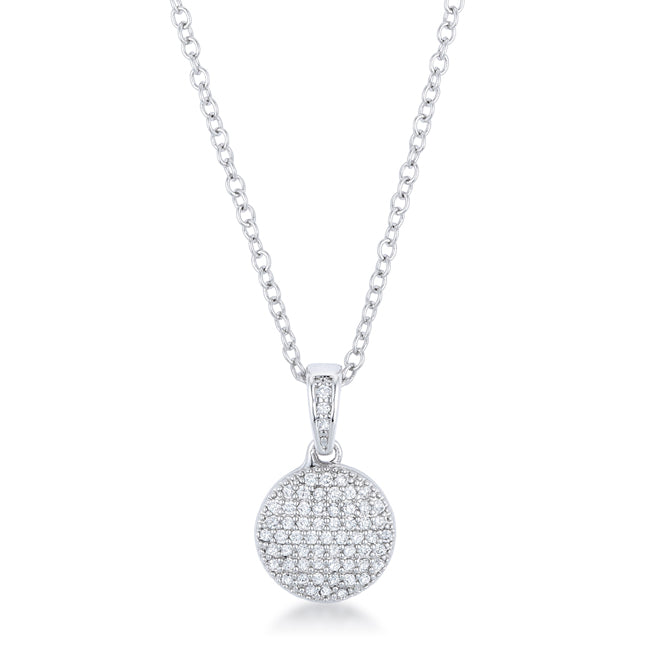 Lovely Rhodium Necklace with CZ Disk Pendant