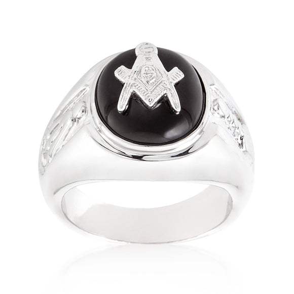 Silvertone Onyx Mens Ring