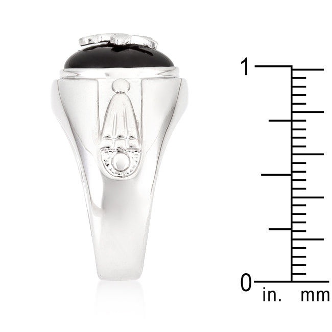 Silvertone Onyx Mens Ring