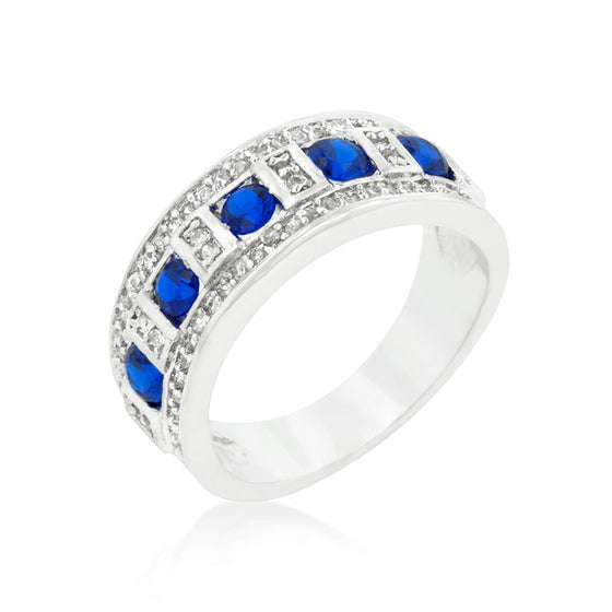 Blue and Clear Encrusted Silvertone Ring