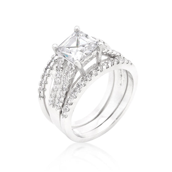 Princess Cut Cubic Zirconia Triple Bridal Set