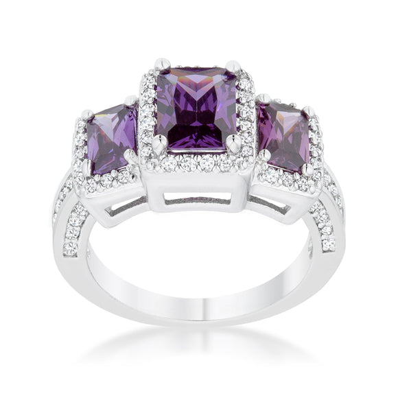 Rita 2.3ct Amethyst CZ Rhodium Classic Trio Ring