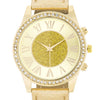 Shira Crystal Leather Watch With Gold Leather Strap