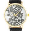 Gold Watch With Floral Print Dial