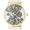 Gold Watch With Floral Print Dial