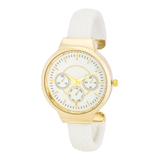 Reyna Gold White Leather Cuff Watch